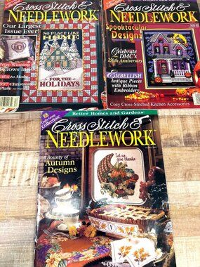 3 Cross Stitch & Needlework Magazine Halloween Thanksgiving & Christmas Patterns